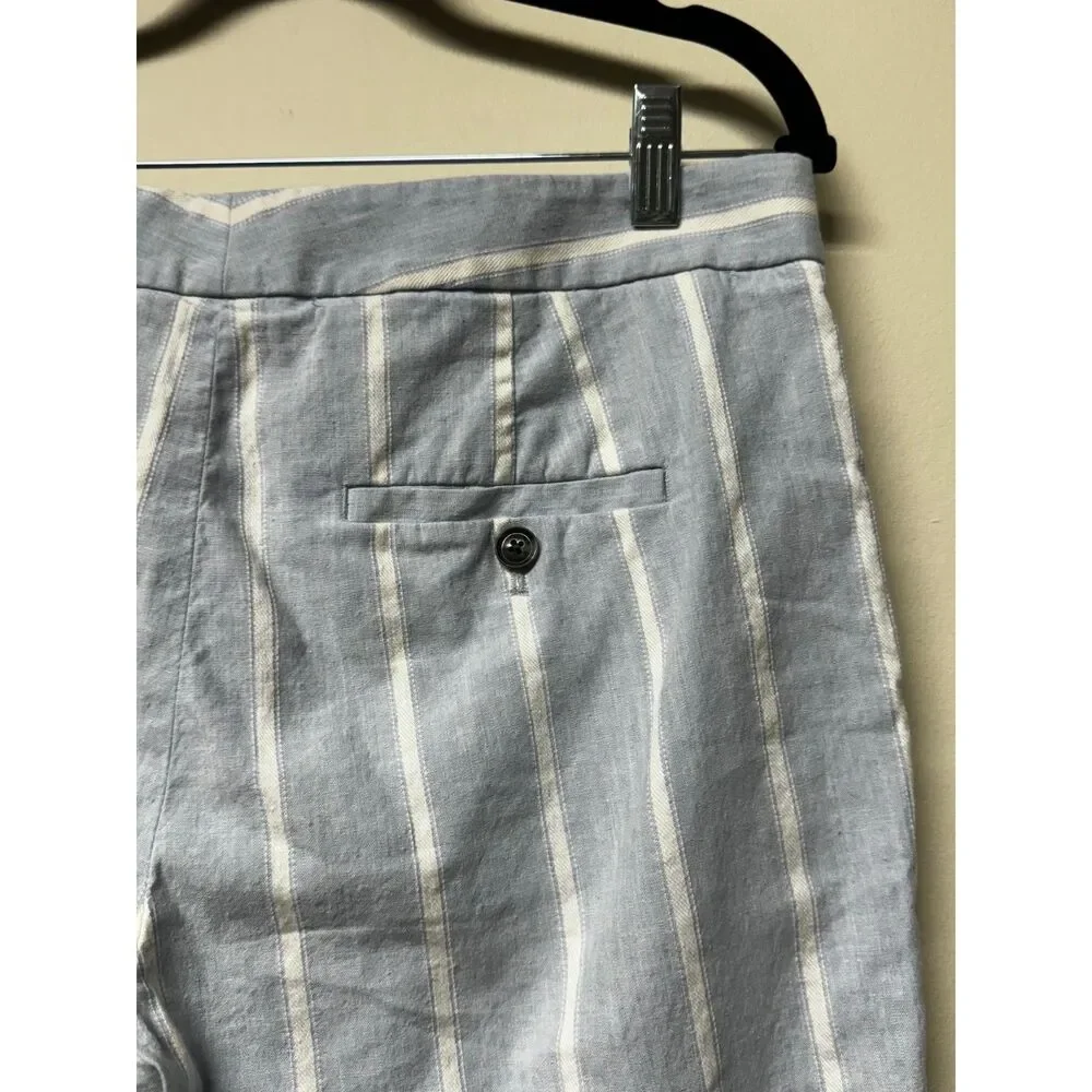 BANANA REPUBLIC Avery Linen Blend Blue/White Stripe Ankle Pant, Sz 6